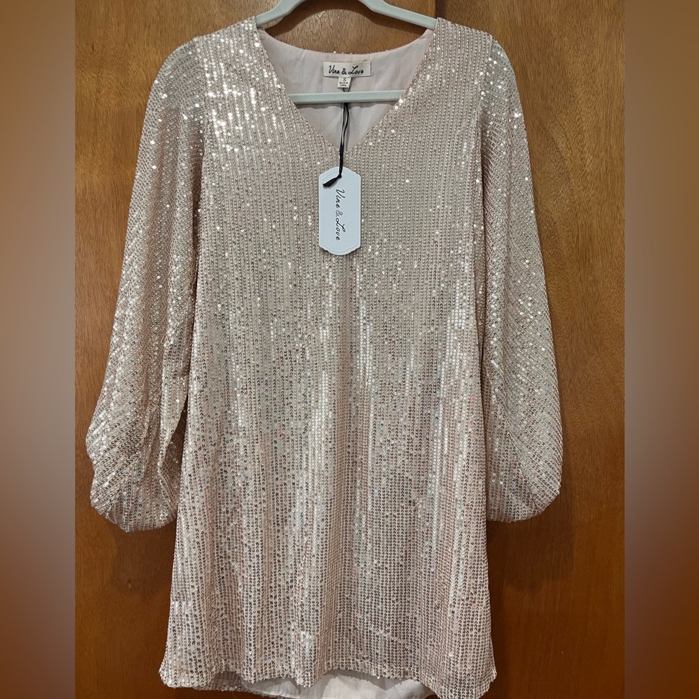 NWT Vine & Love Sparkling Sequin Dress - Rose Gold / Champagne